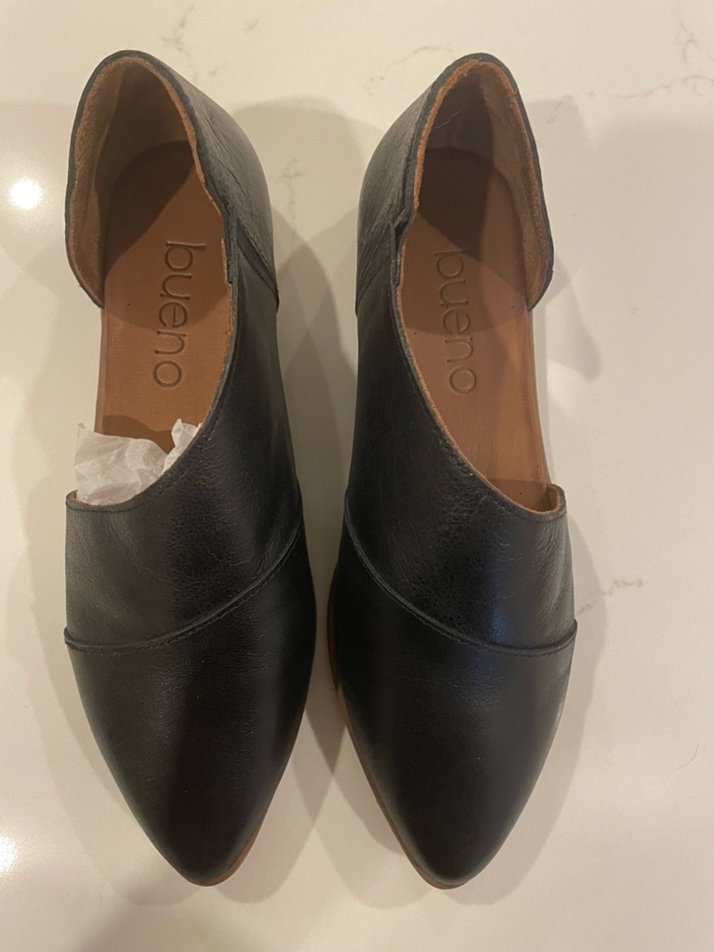Bueno Black Pointed Toe Leather Slip-On Flats (Blake Flat)